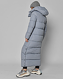 Жіночий довгий пуховик сіро-блакитного кольору 8898, фото 8