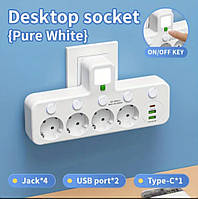 Мережевий подовжувач з USB і Type-C портами (5-в-1), нічник