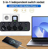 Мережевий подовжувач з USB і Type-C портами (5-в-1), нічник, фото 6