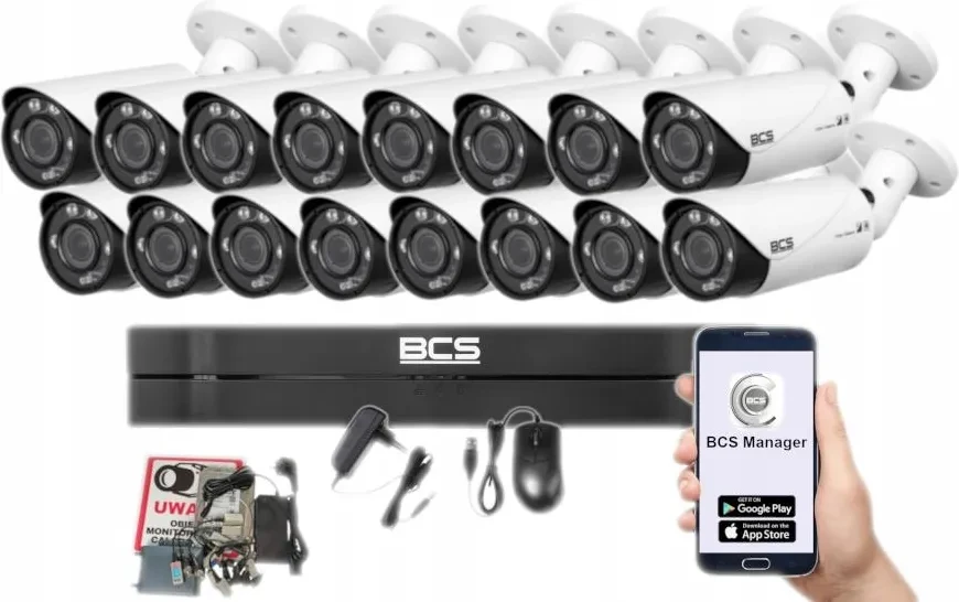 Камера відеоспостереження Bcs Набір для відеоспостереження 5Mpx 16 Kamer Białych Зовнішні App Диск 2Tb, фото 1