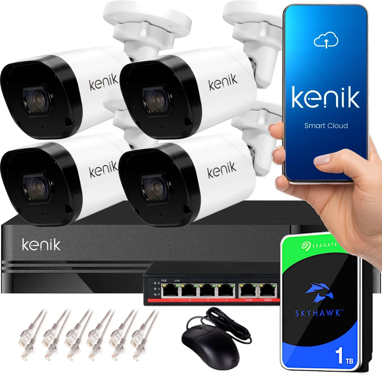 Камера відеоспостереження Zestaw Monitoringu Ip Kenik Nvr 1Tb 4Ch 4 Камери Tubowe 2Mpx (Z36801), фото 1