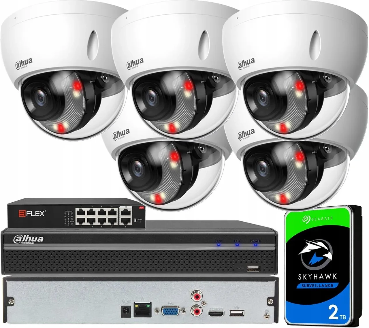 Dahua Zestaw Monitoringu 5 Kamer Ipc-Hdbw2449E-S-Il Poe 4Mpx Dual Light Ai (IPCHDBW2449ESIL0280BX5+NVR2108HS4KS3), фото 1