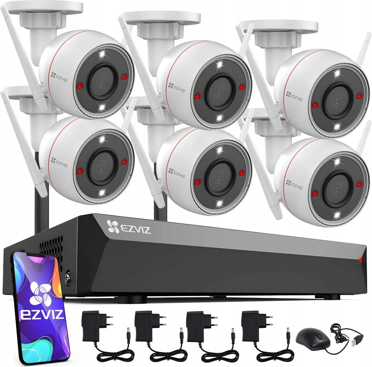 Камера відеоспостереження Ezviz Моніторинг Bezprzewodowy Wifi 6 Kamer 4Mpx Rejestrator 8Ch Rozbudowa, фото 1