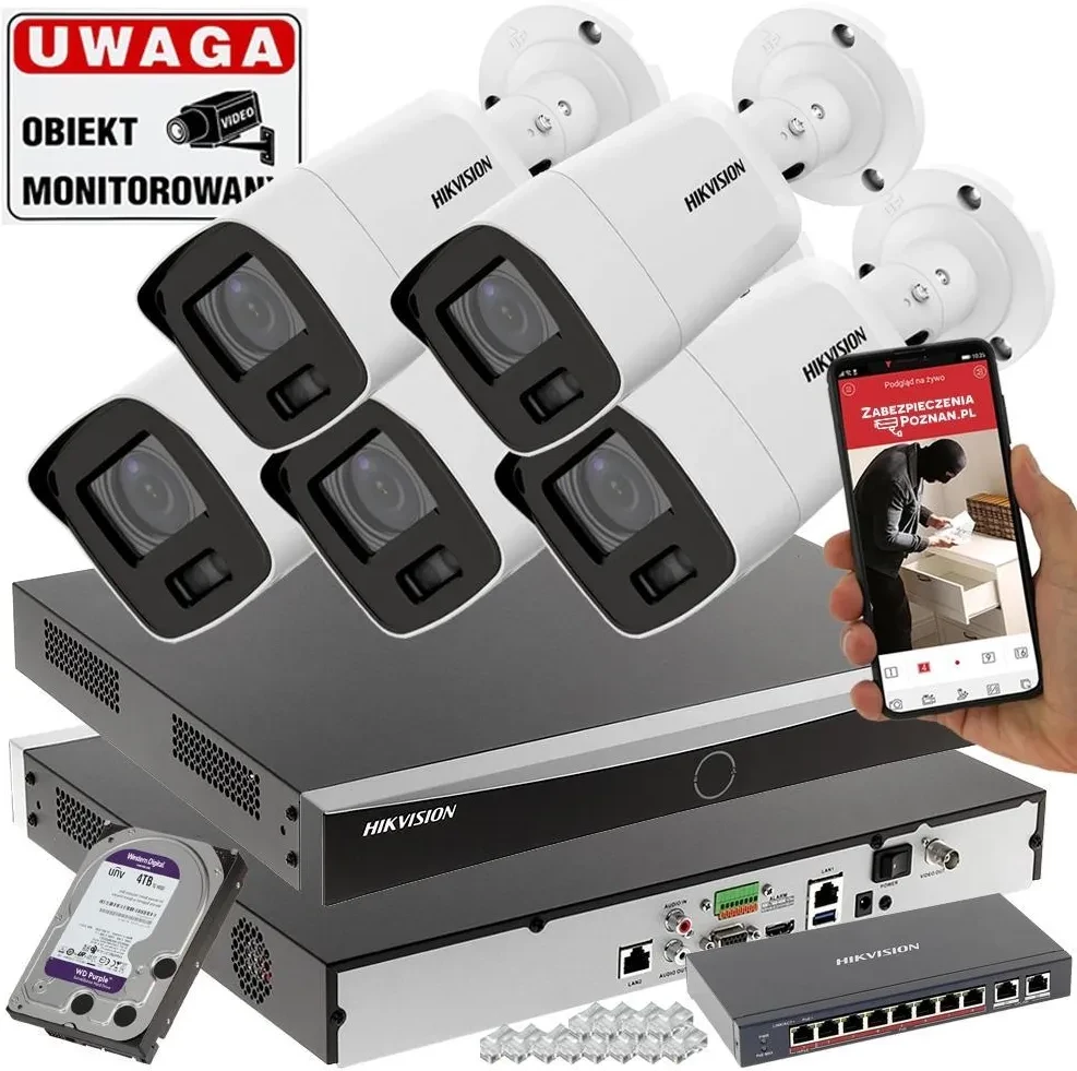 Камера відеоспостереження HIKVISION Моніторинг FIRMY SKLEPU STACJI NA 5 KAMER IP 8MPX DS-2CD2087G2-LU(2.8MM) COLORVU Мікрофон, фото 1