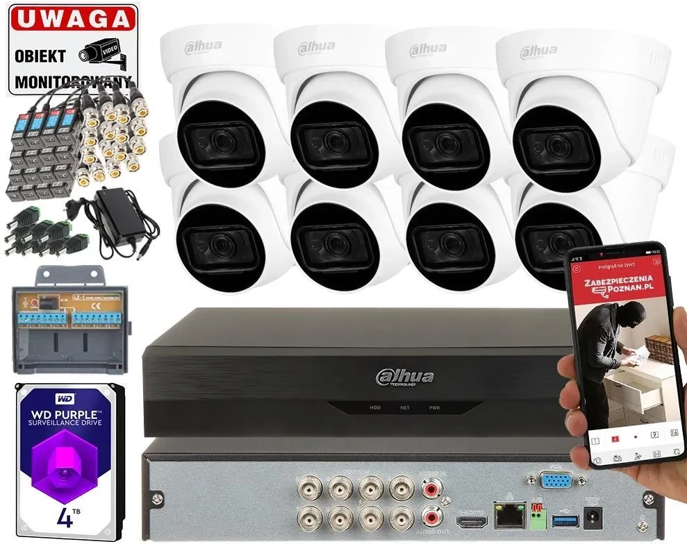 Камера відеоспостереження DAHUA ZESTAW MONITORINGU 8 KAMER 8MPX HAC-HDW1800TL-A-0280B ANALITYKA WIZSENSE Мікрофон, фото 1