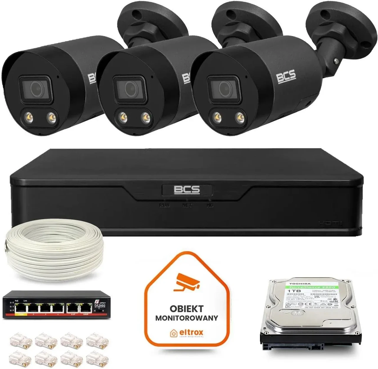 Камера відеоспостереження Bcs Zestaw Monitoringu Ip Point 3X Bcs-P-Tip28Fwr3L2-Ai2-G Rejestrator Z Dyskiem 1Tb (Z49450B3), фото 1