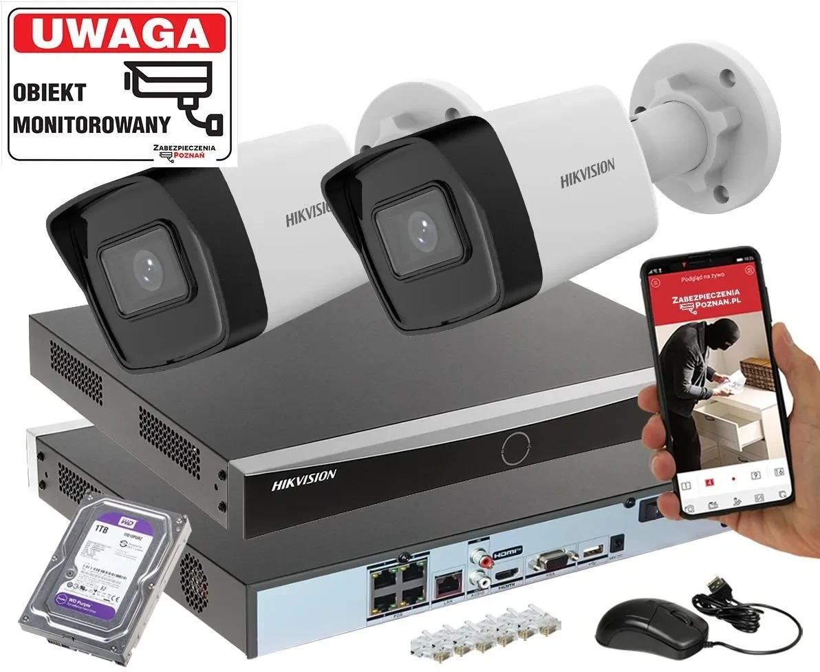 Камера відеоспостереження 2 Камери z rejestratorem DS-7604NXI-K1/4P Acusense POE Диск 1TB, фото 1