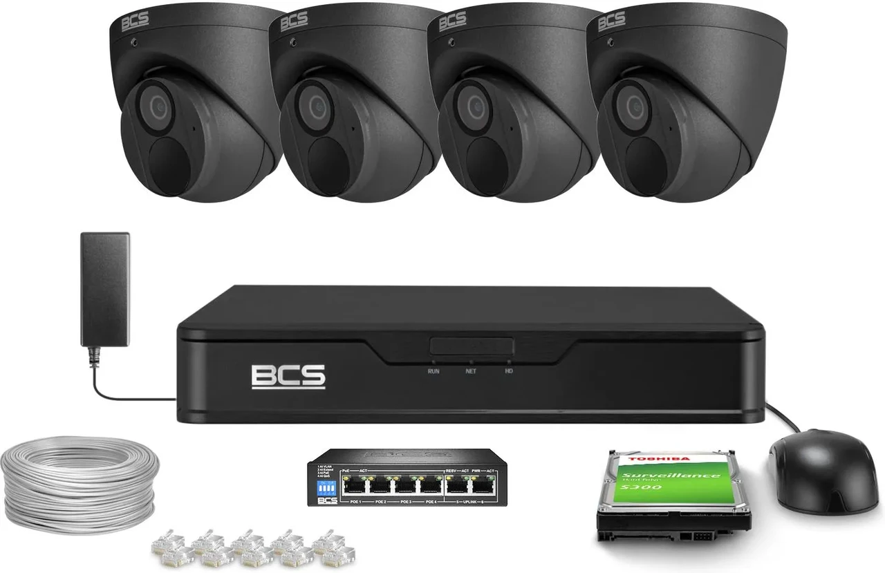 Камера відеоспостереження Bcs Набір для відеоспостереження 4X Bcs-P-Eip28Fwr3-Ai2-G 8Mpx Ir 30M Wdr Funkcje Inteligentne (ZM33299), фото 1