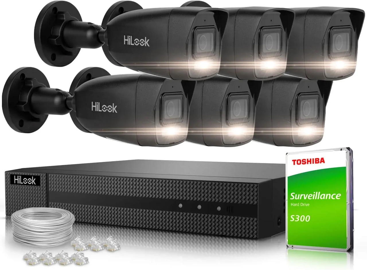 Камера відеоспостереження Hilook By Hikvision Набір для відеоспостереження 6X Ipcam-B4-30Dl Black 4Mpx Hybrid Light 20M/30M Md 2.0, фото 1