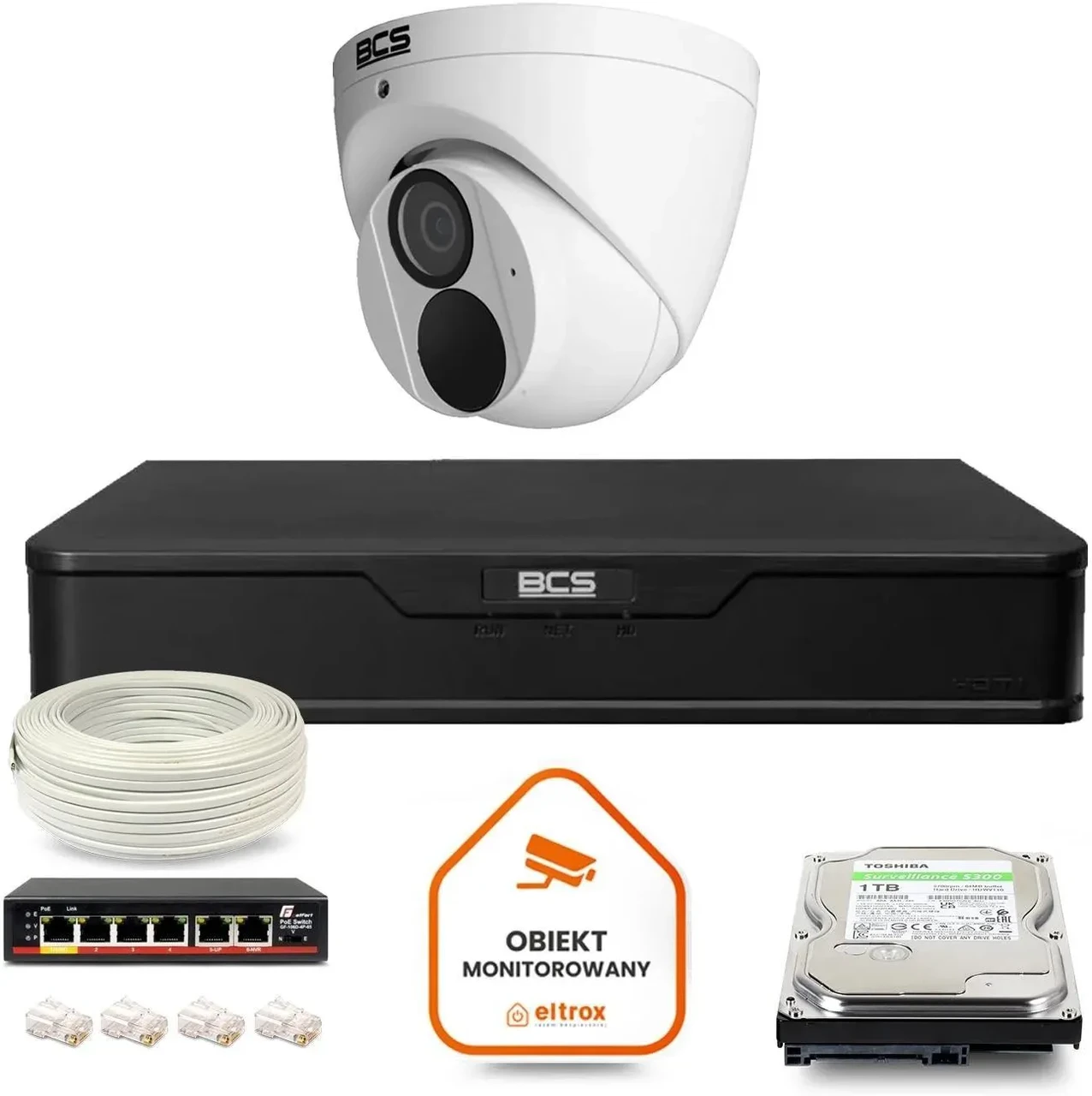 Камера відеоспостереження Bcs Zestaw Monitoringu Ip Point 1X Bcs-P-Eip28Fwr3-Ai2 Rejestrator Z Dyskiem 1Tb (Z49052T1), фото 1