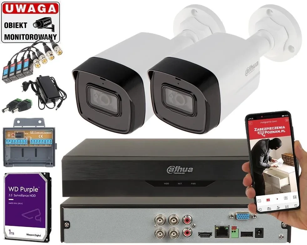 Камера відеоспостереження DAHUA 2 Камери Z REJESTRATOREM HAC-HFW1800TL-A-0360B 8MPX WIZSENSE Мікрофон, фото 1