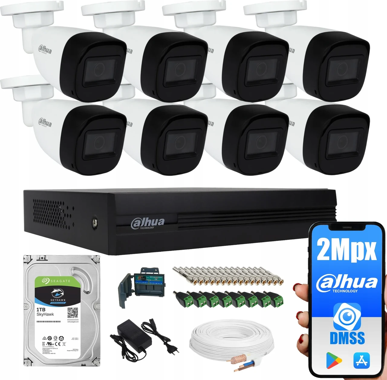 Камера відеоспостереження DAHUA Набір для відеоспостереження 2MPX 8 KAMER Диск P2P, фото 1