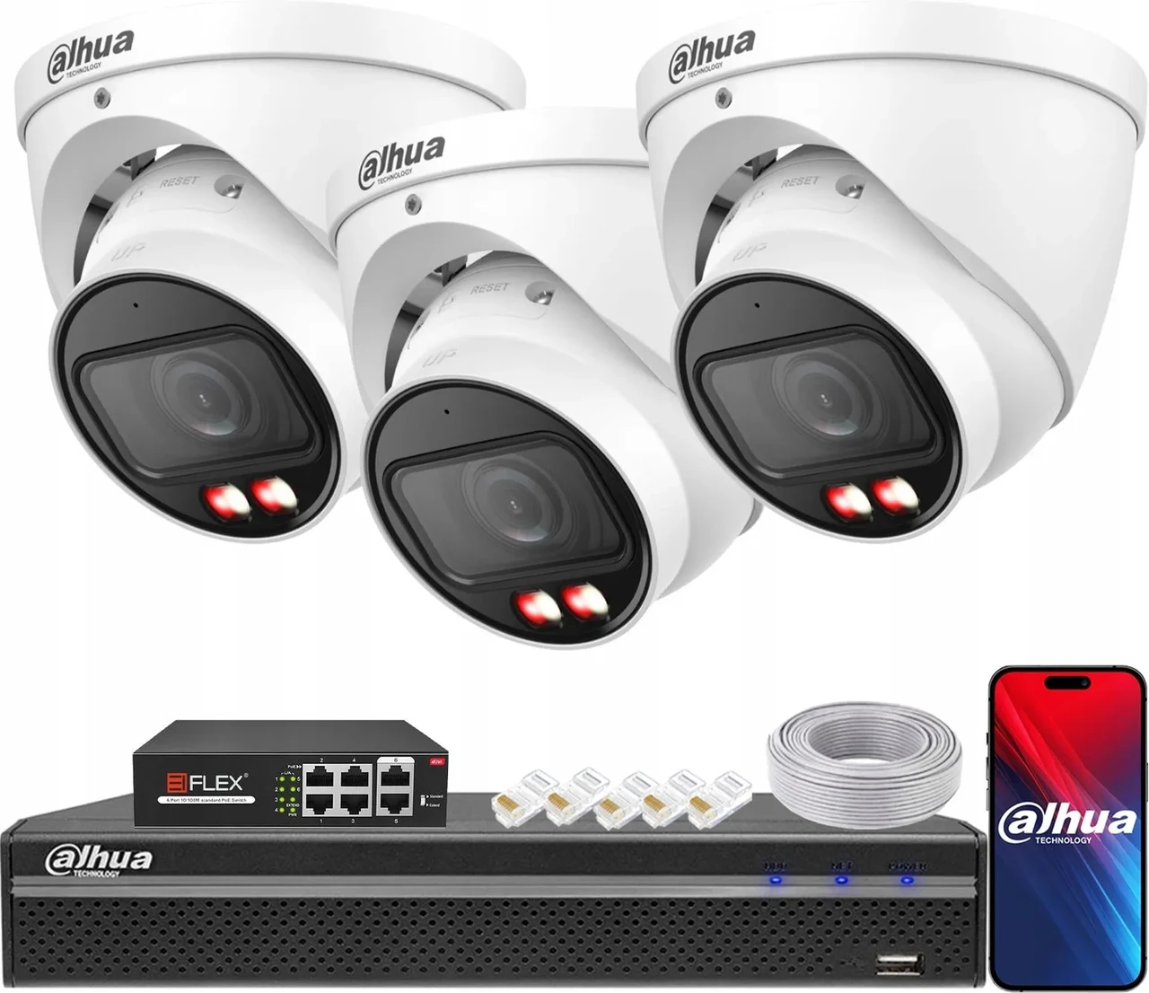 Камера відеоспостереження Dahua Zestaw Monitoringu 3X IP-4Mpx Ipc-Hdw2449T-Zs-Il-27135 Tioc, фото 1