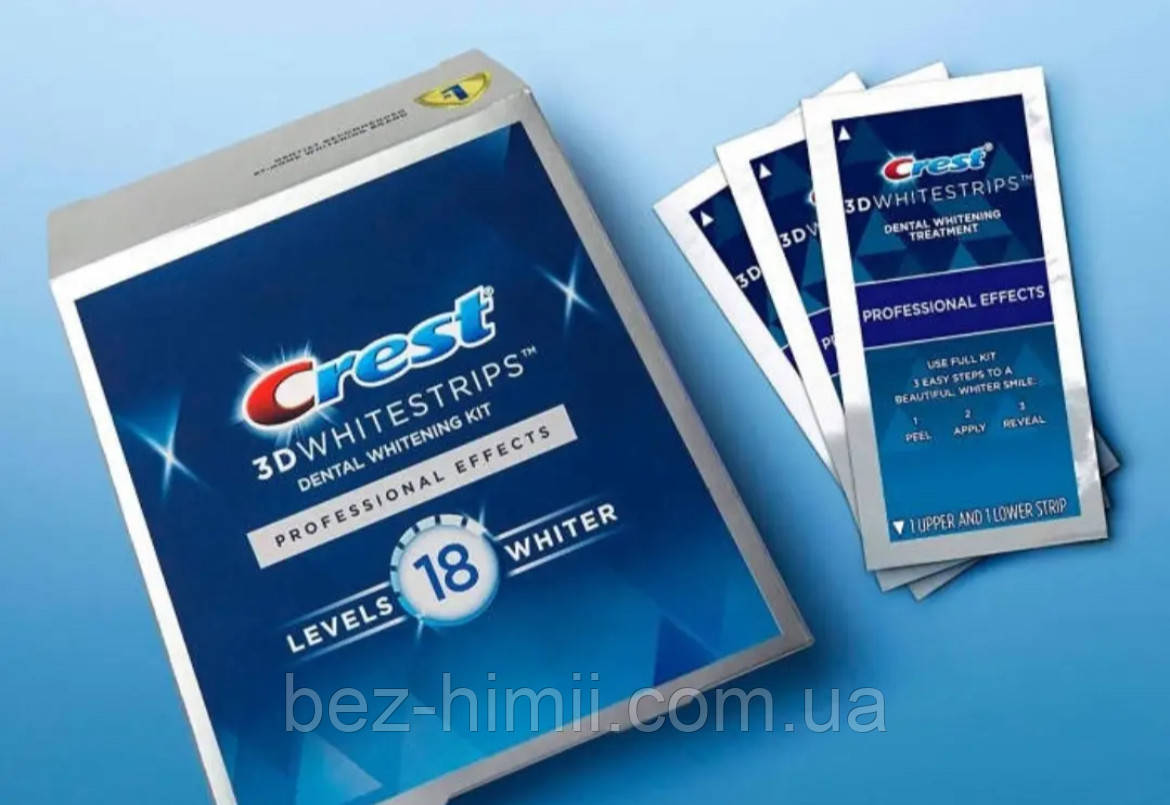 Смужки для відбілювання зубів Crest Professional. 7 пакетиків по 2 смужки.