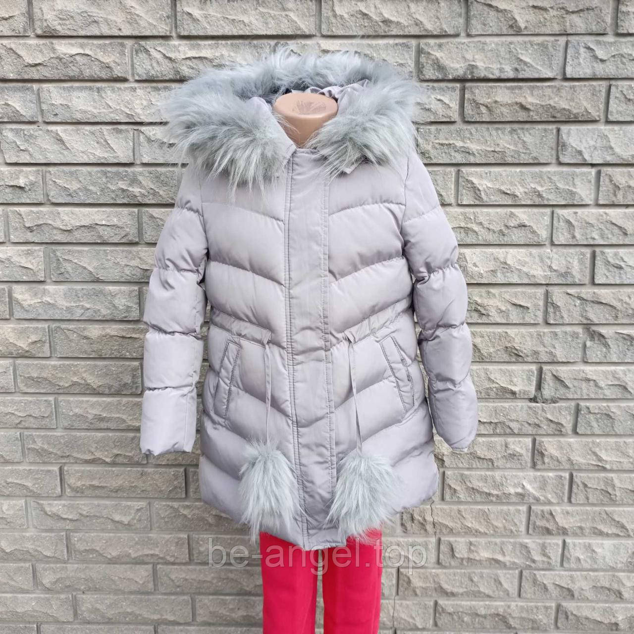 Куртка зимова для дівчинки з пухнастими бубонами ДШ, фото 1