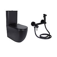 Комплект 2 в 1: підлоговий унітаз Qtap Robin Matt Black QT13226083AMB + набір гігієнічного душу Lidz Aria Black LDARI110BLA43394