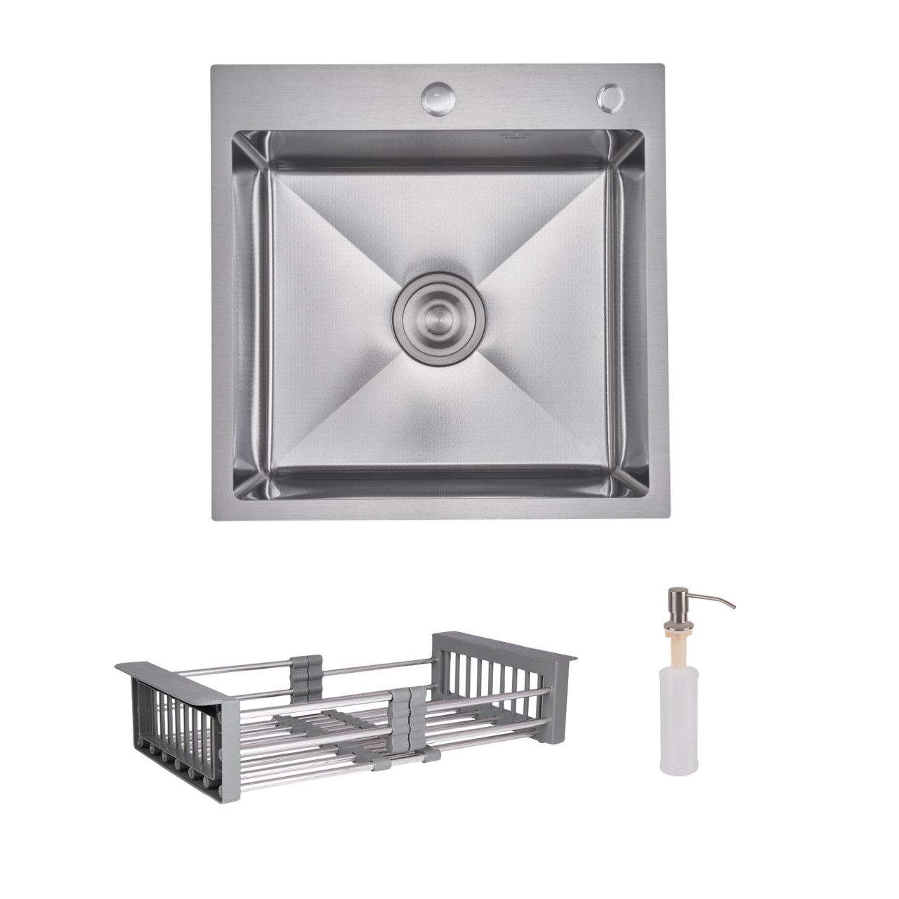 Комплект Lidz Handmade H5050H Мийка для кухні інтегрована Decor Honeycomb у комплекті з дозатором + Lidz K01G Корзина для кухонної