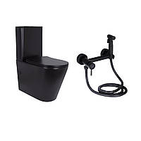 Комплект 2 в 1: підлоговий унітаз Qtap Scorpio Matt Black QT14226088AMB + набір гігієнічного душу Lidz Aria Black LDARI110BLA43394