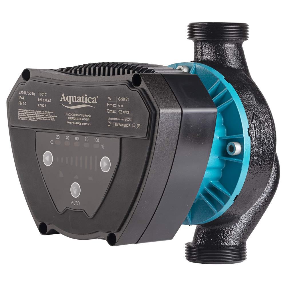 Насос циркуляційний енергозберігаючий 6-90Вт Hmax 6м Qmax 92л/хв Ø1½" 180мм + гайки Ø1" AQUATICA GPA25-6/180 IV (774071) Baumar -, фото 1