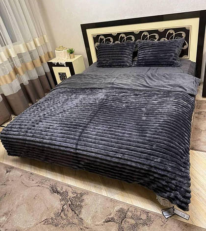 Велюрова постільна білизна Шарпей королівський Євро Графітовий, фото 1