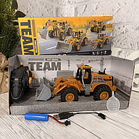 Бульдозер радіокерований дитячий будівельна техніка з рухомим ковшем масштаб 1 22 у коробці для гри вдома і на вулиці