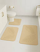 Набір із 3-х килимків для ванної та туалету «Листя» з ефектом пам'яті Антиковзаючий Бежевий (7802800)