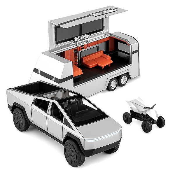 Машинка Tesla Cybertruck з причепом трейлером іграшка моделька металева Сірий (60854), фото 1