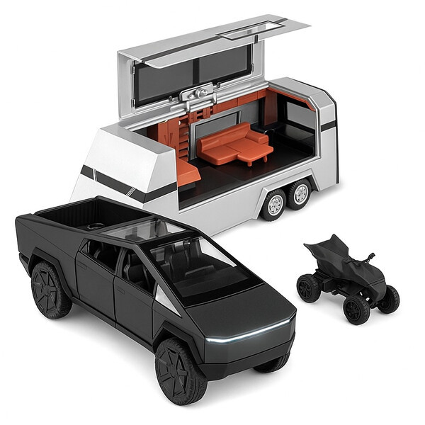 Машинка Tesla Cybertruck з причепом трейлером іграшка моделька металева Чорний (60855), фото 1