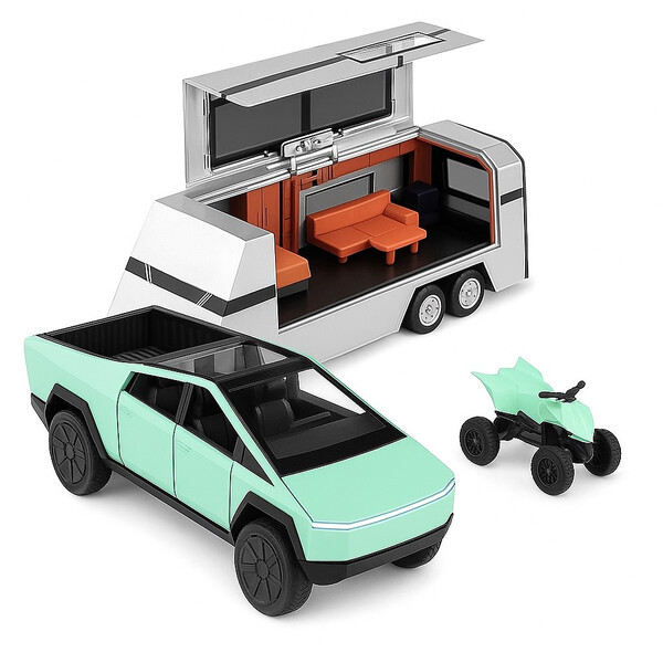 Машинка Tesla Cybertruck з причепом трейлером іграшка моделька металева М'ятний (60856), фото 1