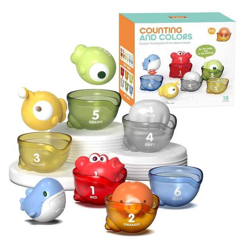 Логічна гра - гра для ванни, гумові фігурки, пластикові чашечки, слова англійською мовою, цифри, сортер YB 17606