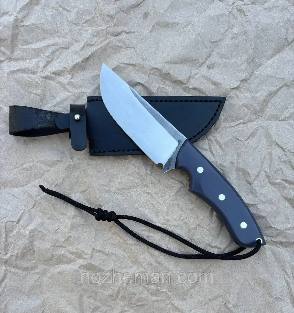 Ніж ручної роботи Сталкер з нержавіючої сталі 50Х14МФ/57-58 HRC, рукоятка з мікарти плюс шкіряний чохол у комплекті, фото 1