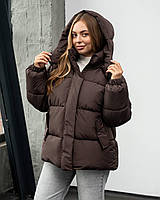 Жіноча Зимова Куртка Пуфер Оверсайз Шоколад Shopingo