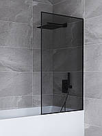Шторка для ванни Amanda 600 x 1400 мм сіра графіт скляна шторка в чорному профілі без верхнього тримача (штанги) скло у ванну