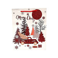 Подарунковий Новорічний пакет, розмір 32х26х12 , 1 шт , арт 019469, Різнокольоровий