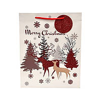 Подарунковий Новорічний пакет, розмір 32х26х12 , 1 шт , арт 019471, Різнокольоровий