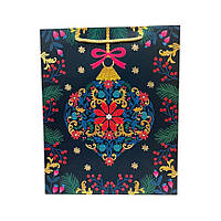 Подарунковий Новорічний пакет, розмір 32х26х12 , 1 шт , арт 019474, Різнокольоровий