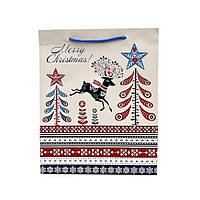 Подарунковий Новорічний пакет, розмір 32х26х12 , 1 шт , арт 019477, Різнокольоровий