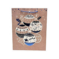 Подарунковий Новорічний пакет, розмір 32х26х12 , 1 шт , арт 019480, Різнокольоровий