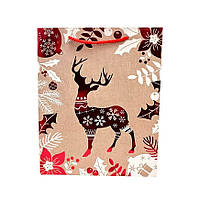 Подарунковий Новорічний пакет, розмір 32х26х12 , 1 шт , арт 019481, Різнокольоровий