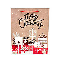 Подарунковий Новорічний пакет, розмір 32х26х12 , 1 шт , арт 019482, Різнокольоровий