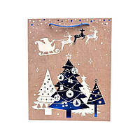 Подарунковий Новорічний пакет, розмір 32х26х12 , 1 шт , арт 019483, Різнокольоровий