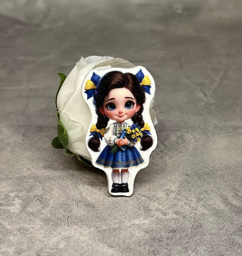 Серединка для бантиків (декор, пластик) Дівчинка з букетом, розмір 3,8*2,2 см, арт 019489, 1 шт, Різнокольоровий, фото 1