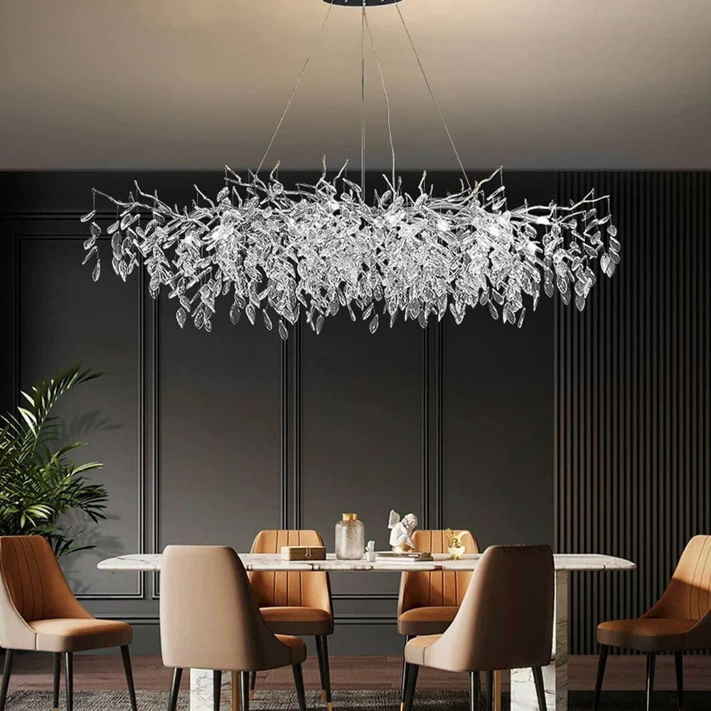 Подовжена срібна люстра DIAMINA з кришталевим камінням у корпусі 120 см | Line F | Арт. 33007-L1200*400 CH, фото 1