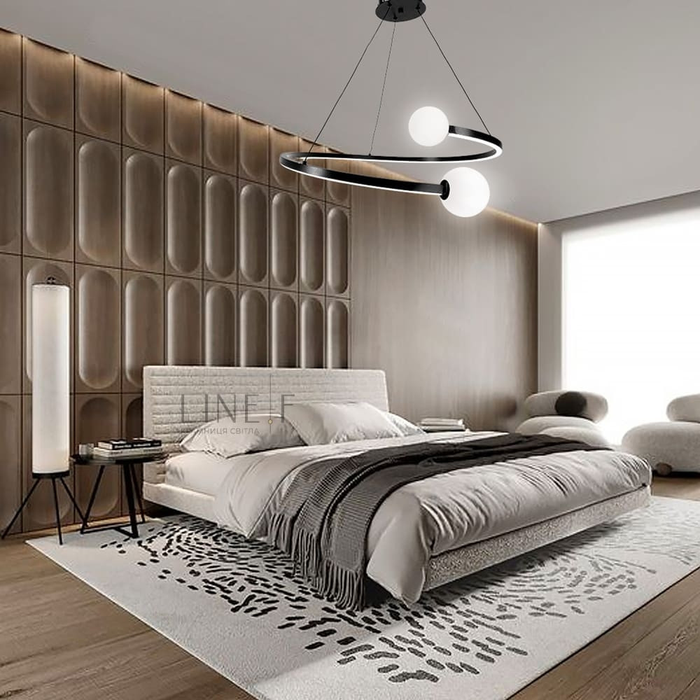 Чорна LED люстра Ring з 2 білими плафонами Ø 50 см | Line F | Арт. DE1C-500 BK, фото 1