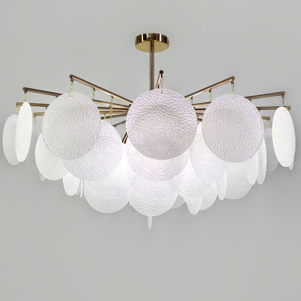 Латунний світильник з унікальними скляними пластинами Ø 80 см | Line F | Арт. AT11-800 AB+WT, фото 1