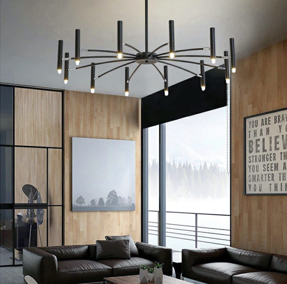 Сучасна трубчаста люстра з 12 регульованими плафонами | Line F | Арт. ST01/12 BK, фото 1