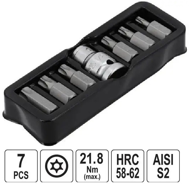 Набір біт насадка викрутки TORX SECURITY 1/2 Т25-Т55 7 штук YATO YT-0416