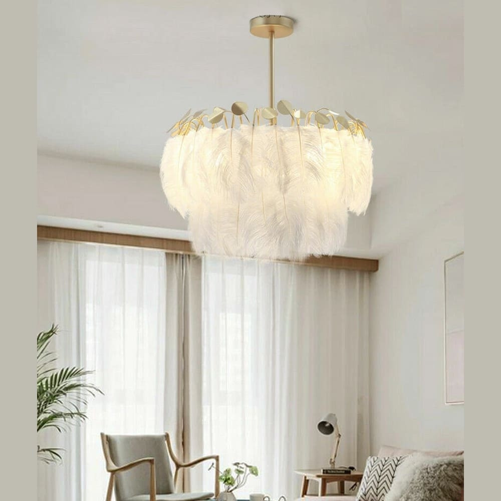 Розкішна золота люстра з пір'ям Ø 55 см | Line F | Арт. AS147-550 WT, фото 1