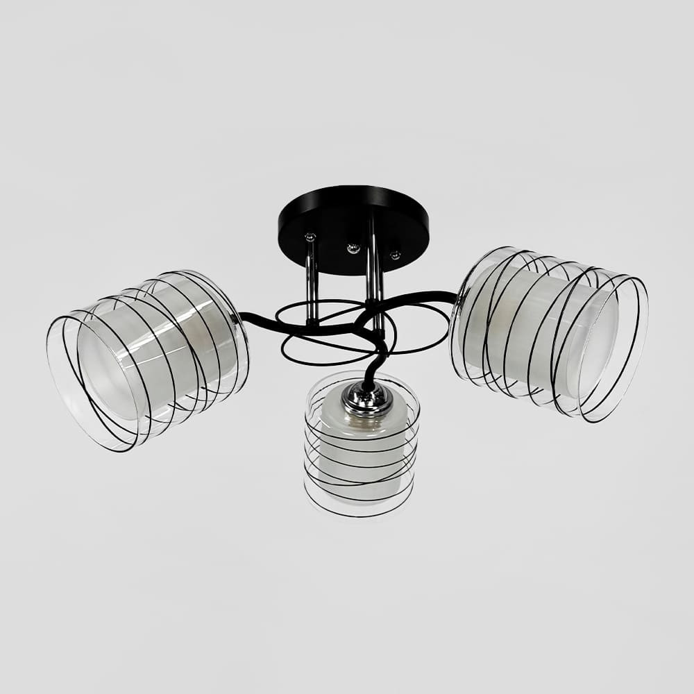 Стельовий чорний світильник на 3 подвійних плафони Ø 45 см | Line F | Арт. 6190/3A BK+CH, фото 1