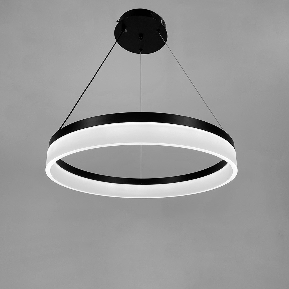 Сучасна кільцева люстра в чорному каркасі Ø 60 см | Line F | Арт. YO18-600 BK, фото 1
